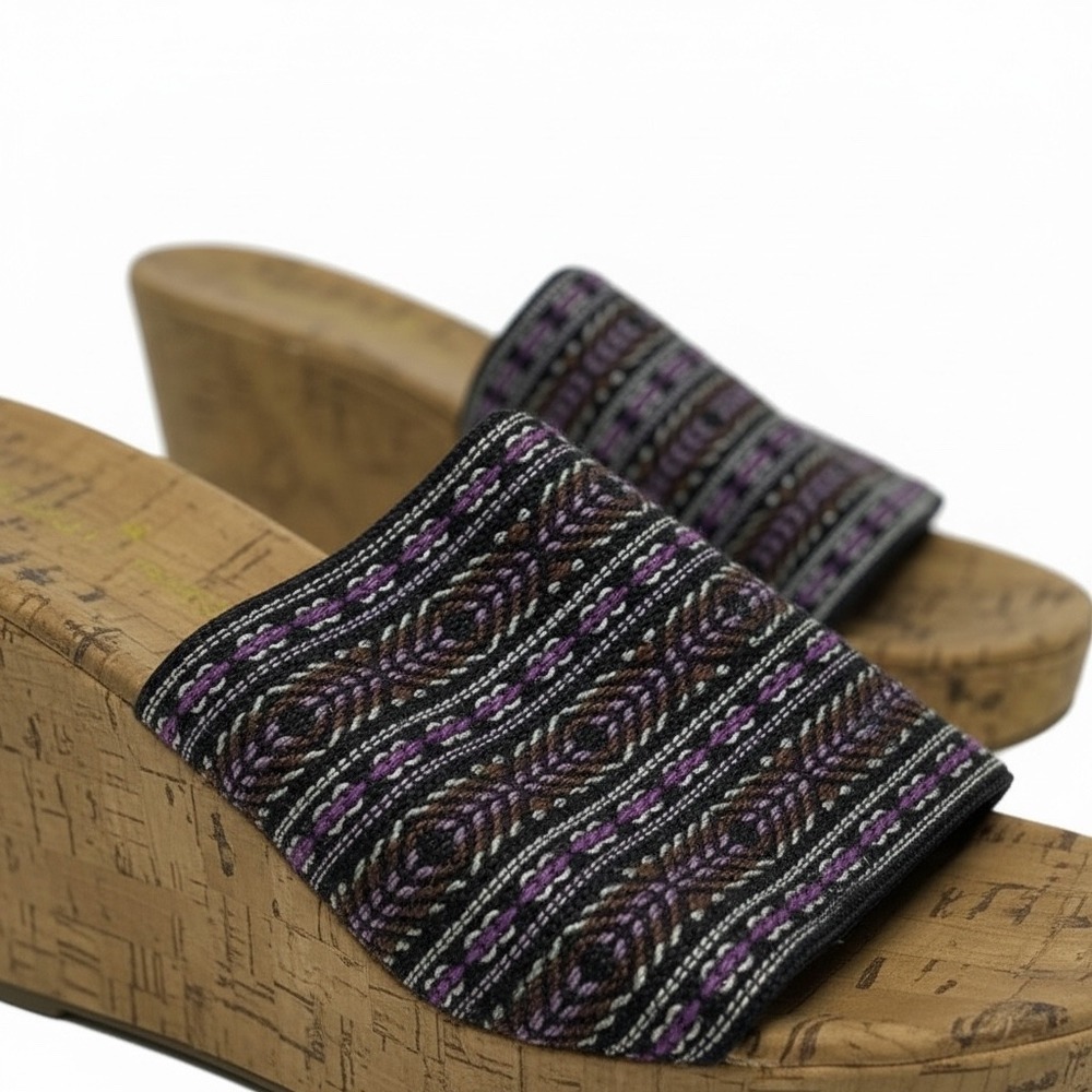 Montego Bay Club Wedge Sandals Woven Tribal Cork Platform Slides Womens SZ 8.5 - Picture 2 of 10